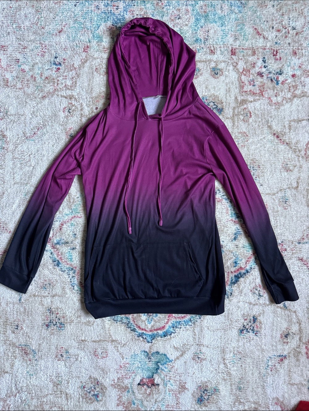 Ombre Hooded Pullover Sweatshirt - Purple to Black